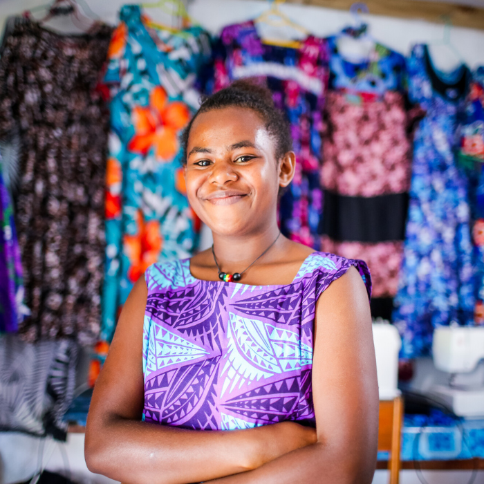 Vanuatu: Esline is learning to sew at Northern Care Youth Centre (NCYC). Photo: Arlene Bax/Oxfam. Oxfam acknowledges the support of the Australian Government through the Australian NGO Cooperation Program (ANCP).