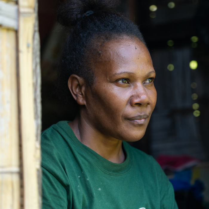 Molpoe, Vanuatu: Mata lives in the village of Molpoe which was hit by a devastating landslide caused by torrential rain in 2022, which has become more frequent due to extreme weather. Photo: Ivan Utahenua/Oxfam. Oxfam acknowledges the support of the Australian Government through the Australian NGO Cooperation Program (ANCP).