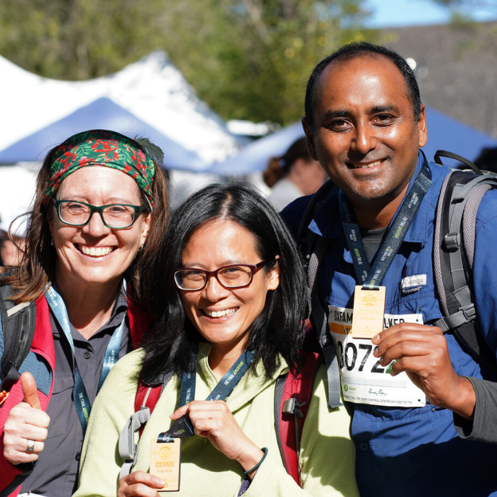 Melbourne, Australia: Walkers celebrate finishing the final Trailwalker. Photo: Aimee Han/Oxfam