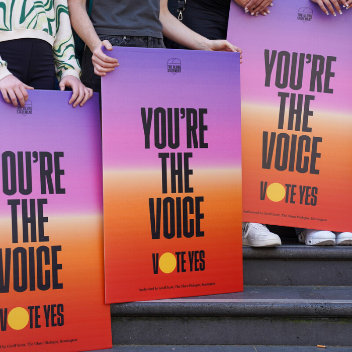 Melbourne, Australia: Oxfam Australia joined with tens of thousands to walk through Melbourne CBD in support of a 'Yes' vote in the Voice to Parliament referendum. Photo: Heidi Demond/Oxfam. Authorised by Rod Goodbun, Oxfam Australia, West Melbourne/Naarm