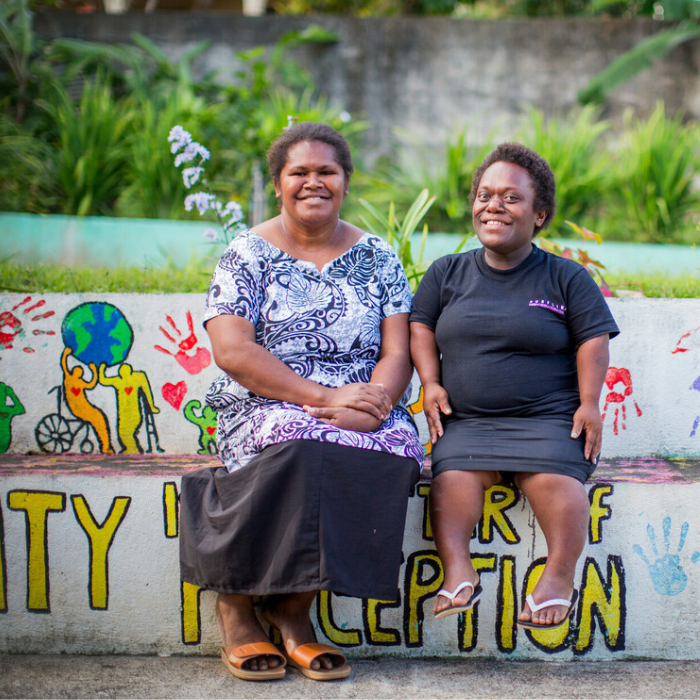 Vanuatu: Judith and Magret at the Vanuatu Society for People with Disabilities (VSPD). Photo: Arlene Bax/Oxfam. Oxfam acknowledges the support of the Australian Government through the Australian NGO Cooperation Program (ANCP).